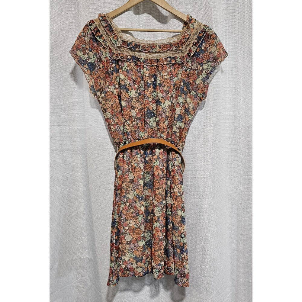American Rag Babydoll Boho Smocked Lace Cottagecore Bloomcore Dress Size L - Picture 2 of 16
